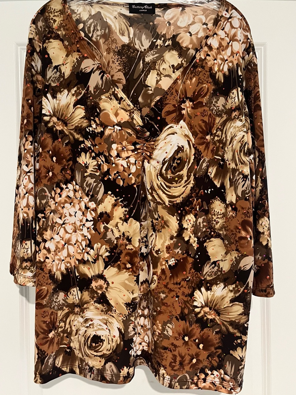 Brittany Black Brown and Cream Floral Top with Sequins - Whimsigoth